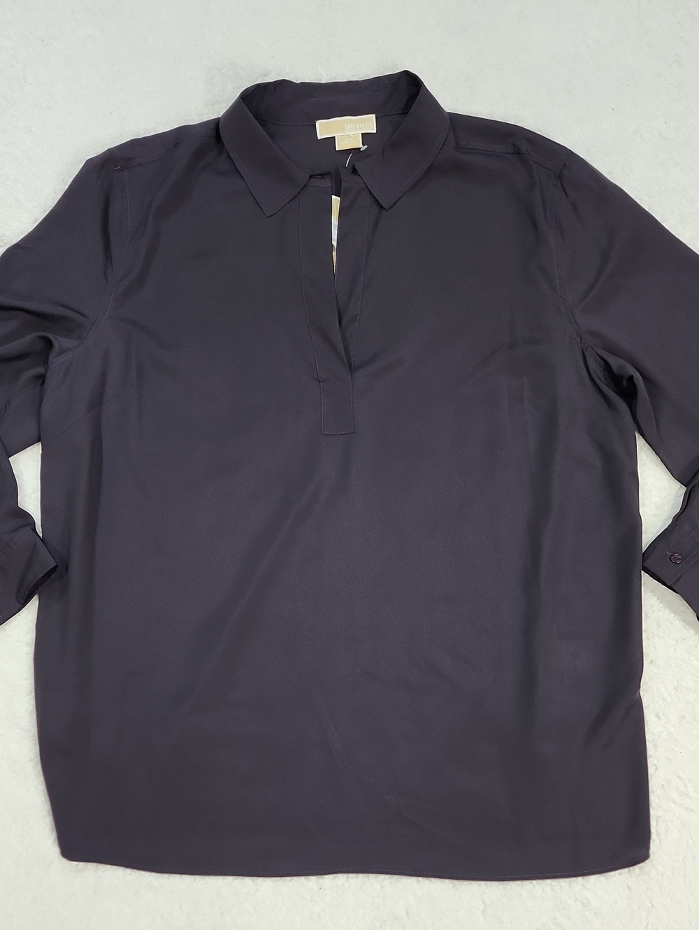 Michael Michael Kors Long Sleeve V-Neck Collared Top - Navy New With Tags